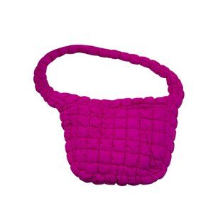 Hot Pink Large Squishy Quilted Puffer Tote / Neon Shoulder Bag - NWOT